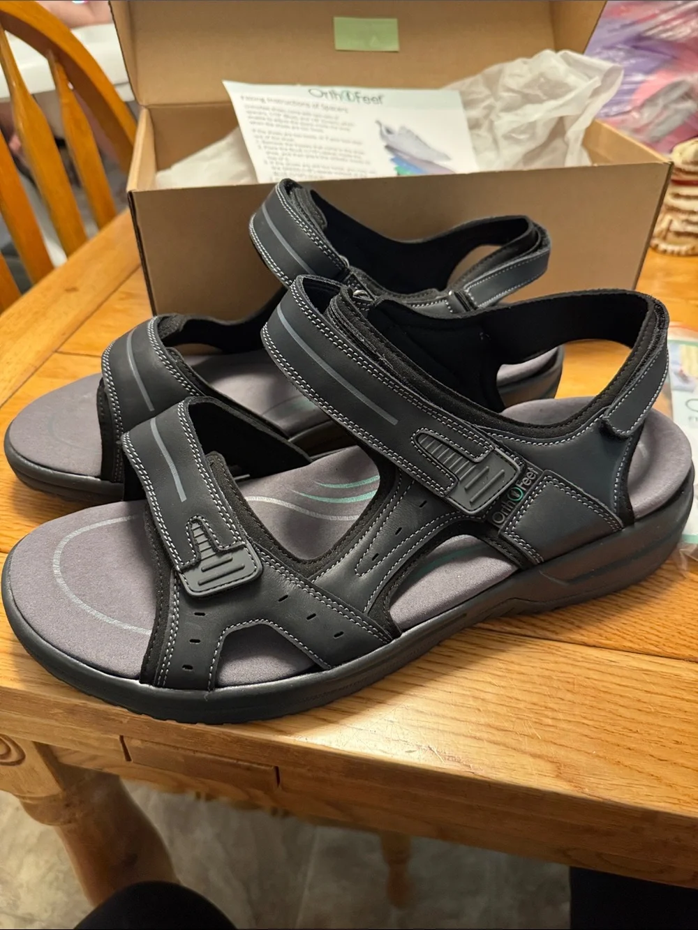 OrthoFeet Black Men's Adjustable Strappy Sandals 14 Extra Wide